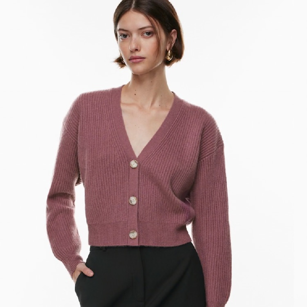 Aritzia Babaton Luxe Cashmere Canberra Button-Up Cardigan mauve size large
